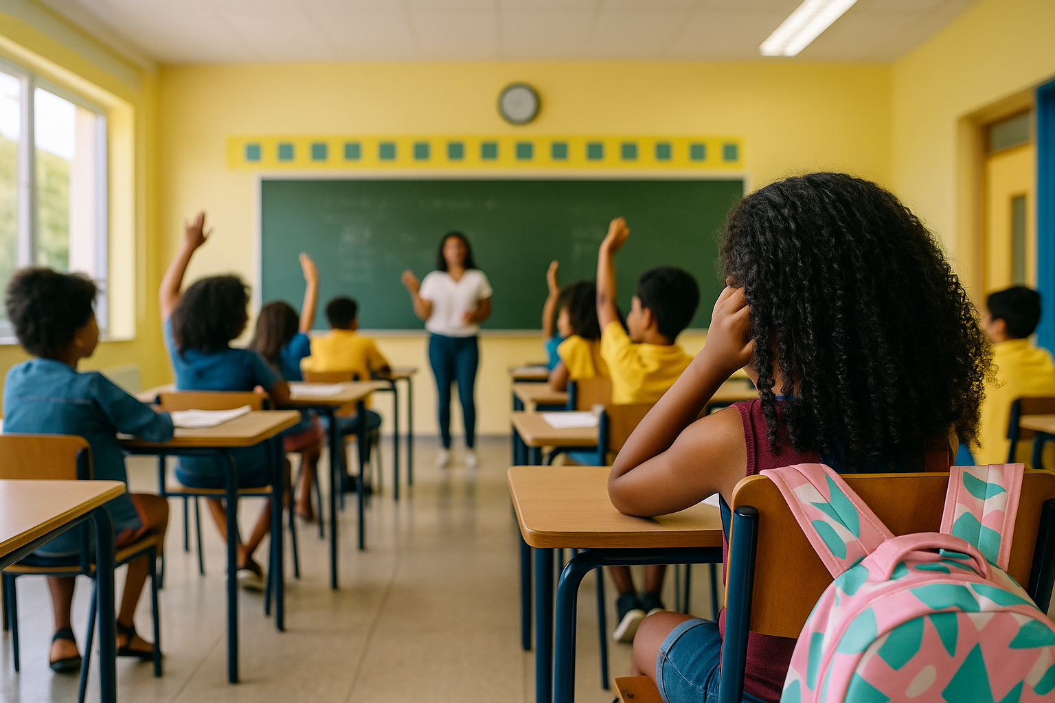 Les in een kleurrijk klaslokaal