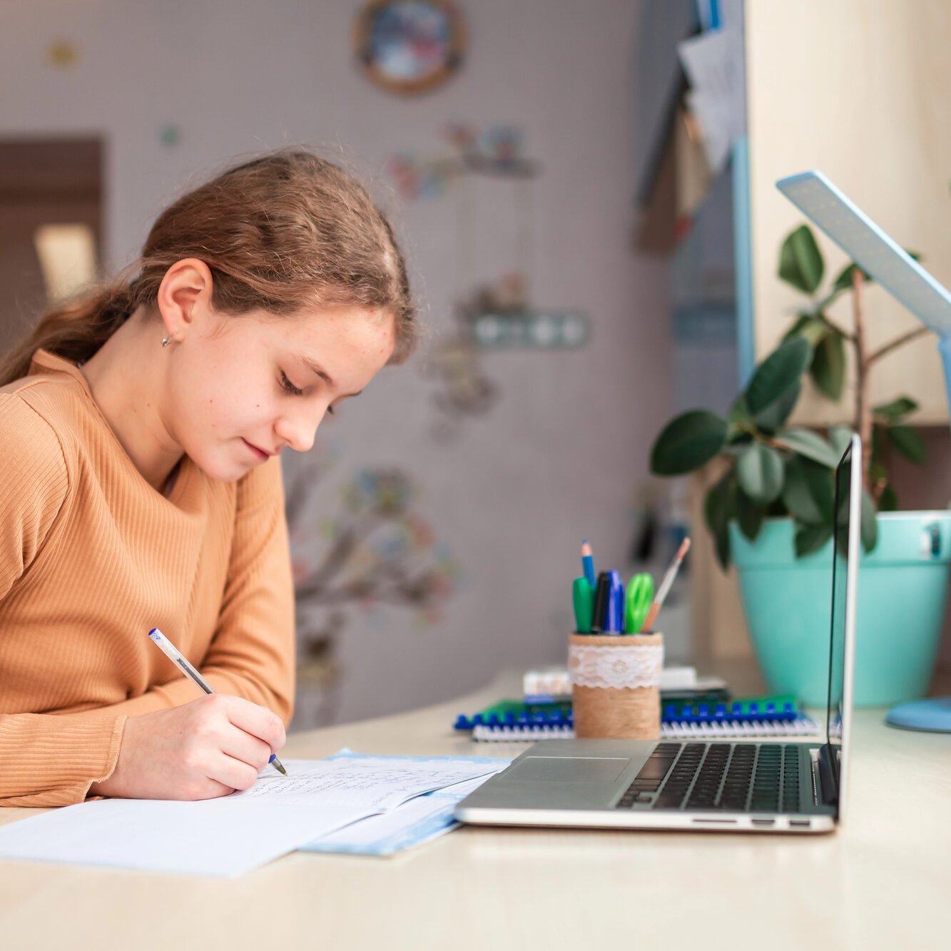 A high school student Learning Online